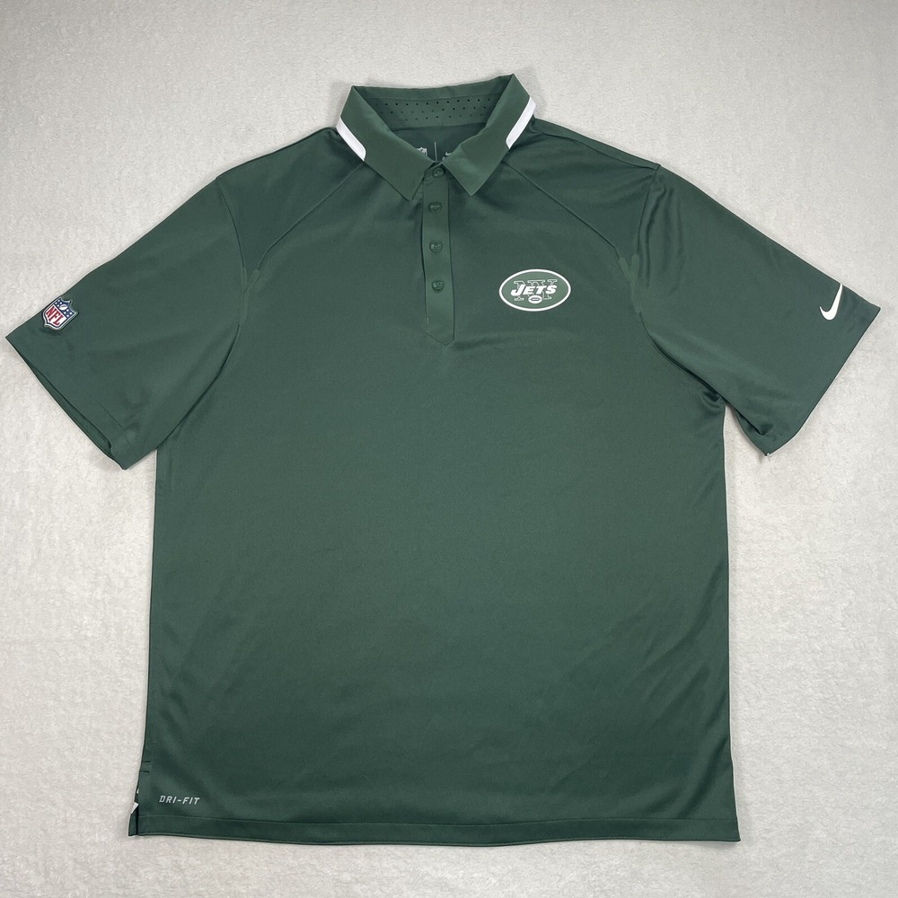 New York Jets Polo Shirt Mens Nike Dri Fit On Field Performance NFL Green XL
